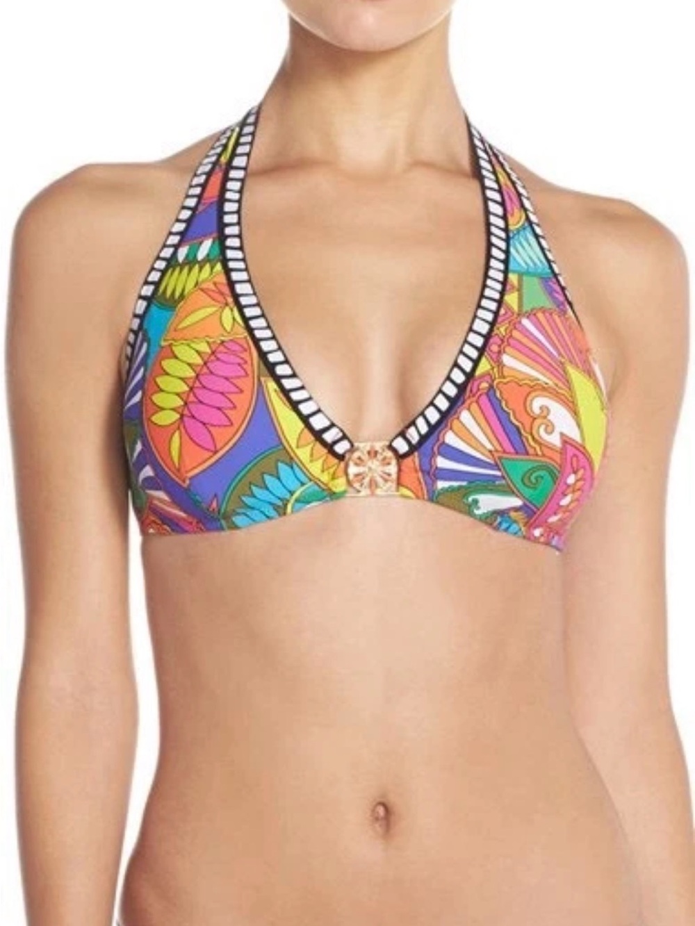 Trina Turk Multicolor Halter Bikini Top - Pink, Yellow, Blue, Green